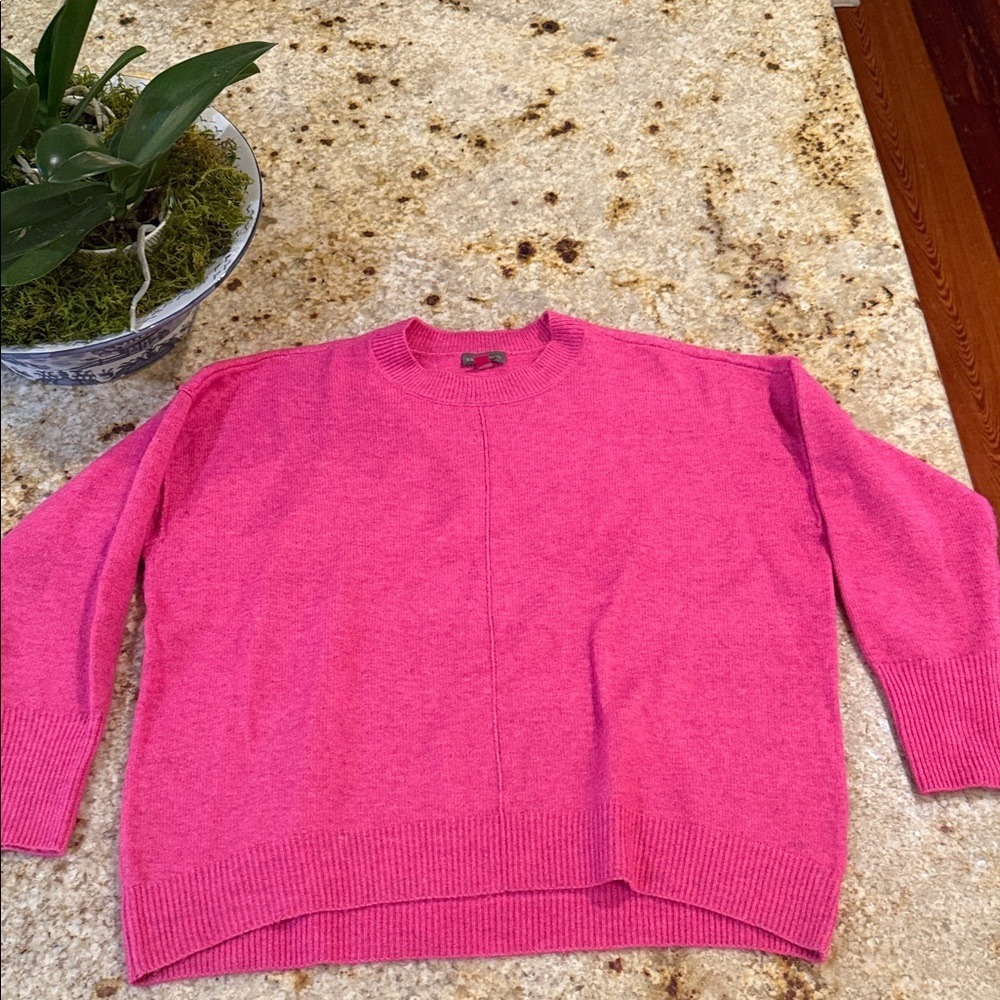 Vince Camuto Womens Pink Crewneck Drop Shoulder Seam Detail Knit Sweater M